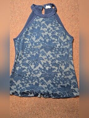 Allie Rose Top Navy Blue Lined Lace Front Button Neck No Size Tag